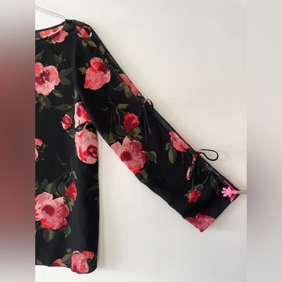 ARITZIA Wilfred Pozzi Black Floral Tie Sleeve Blouse - Picture 6 of 12